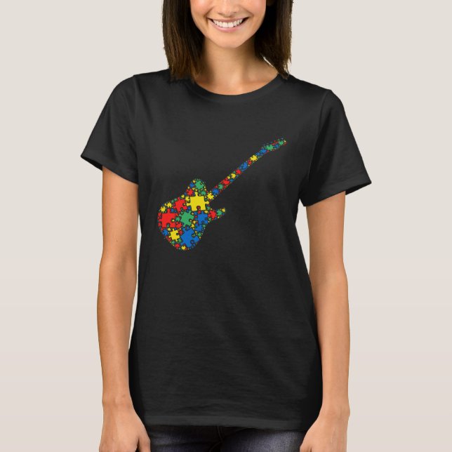 Electric Guitar Autism Puzzle Women Men  Autism Aw T-Shirt (Front)