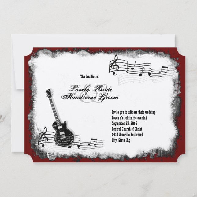Electric Guitar Black Red Music Wedding Invitation (Front)