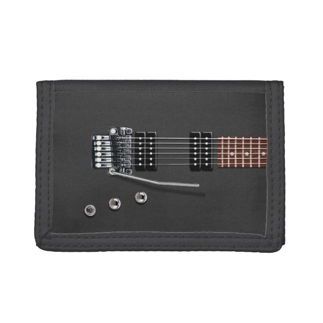 Electric Guitar Black Trifold Wallet (Front)