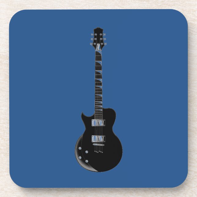 Electric Guitar Blue Black Pop Art Beverage Coaster (Front)
