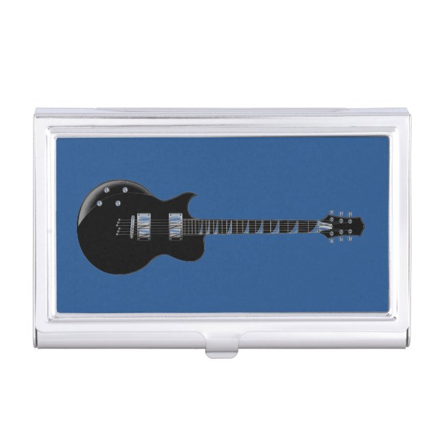 Electric Guitar Blue Black Pop Art Business Card Case (Front)