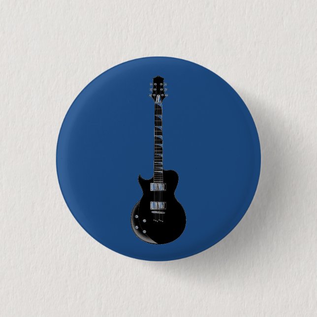Electric Guitar Blue Black Pop Art Button (Front)
