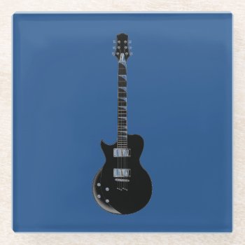 Electric Guitar Blue Black Pop Art  Glass Coaster by made_in_atlantis at Zazzle