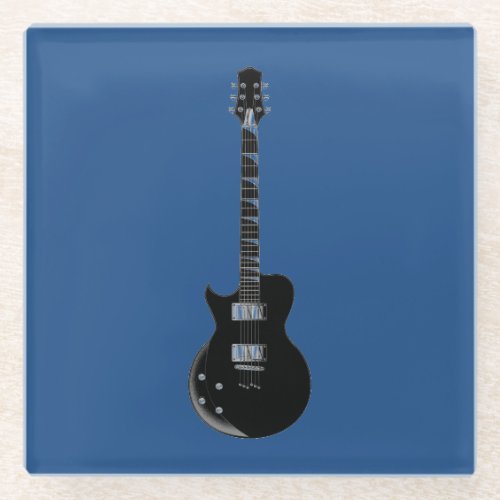 Electric Guitar Blue Black Pop Art  Glass Coaster