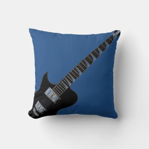 Electric Guitar Blue Black Pop Art Throw Pillow