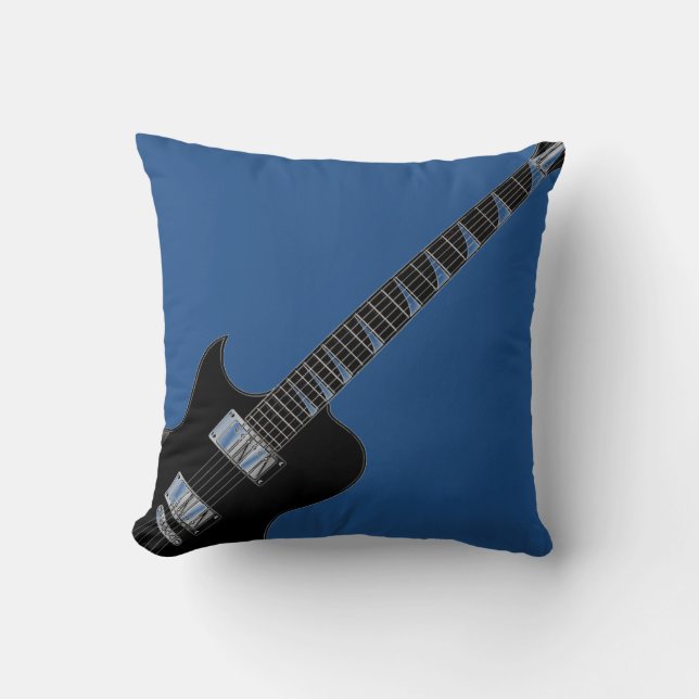 Electric Guitar Blue Black Pop Art Throw Pillow (Front)