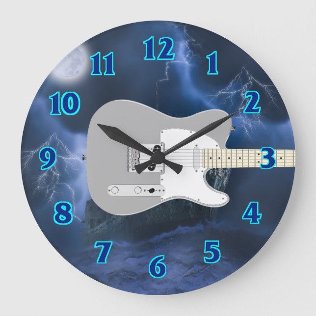 Electric Guitar Blue Large Clock (Front)