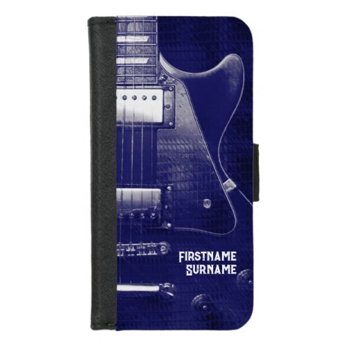 Electric Guitar Blue Metallic Custom Name iPhone 87 Wallet Case