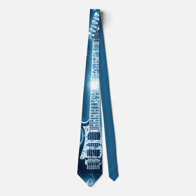 Electric Guitar Blue Rock and Roll Neck Tie (Front)