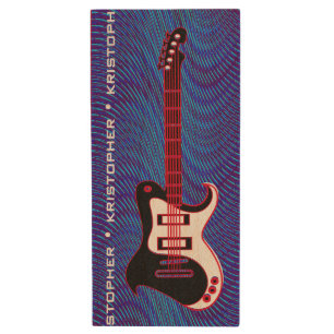 Electric Guitar Blue vintage trippy retro Pop Art Wood Flash Drive
