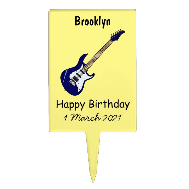 Electric guitar cartoon illustration cake topper (Front)