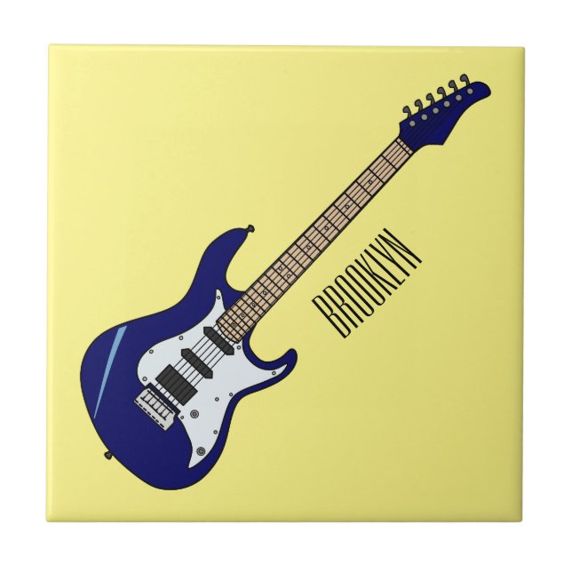 Electric guitar cartoon illustration ceramic tile (Front)