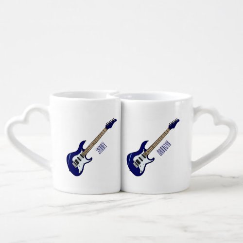 Electric guitar cartoon illustration coffee mug set