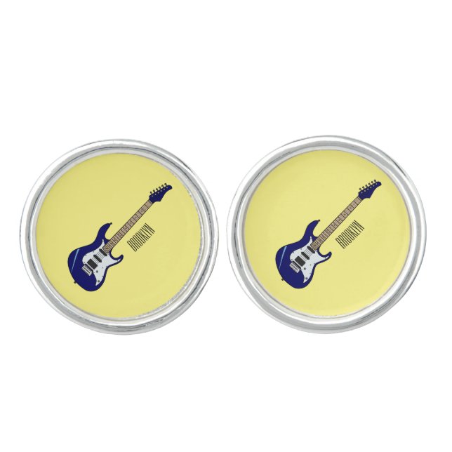 Electric guitar cartoon illustration cufflinks (Front)