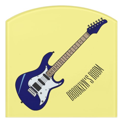 Electric guitar cartoon illustration door sign