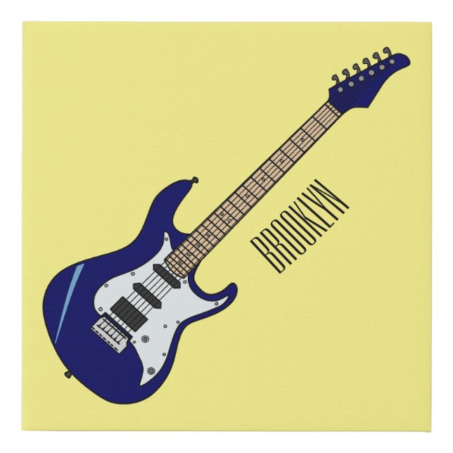 Electric guitar cartoon illustration faux canvas print (Front)