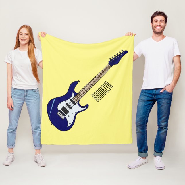 Electric guitar cartoon illustration fleece blanket (In Situ)