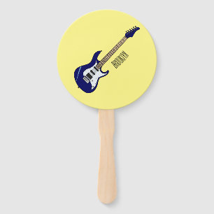 Electric guitar cartoon illustration hand fan