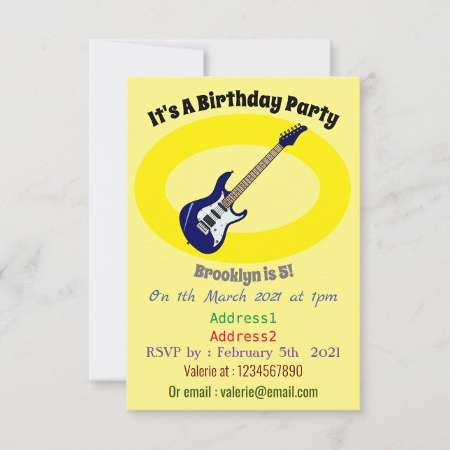 Electric guitar cartoon illustration invitation (Front)