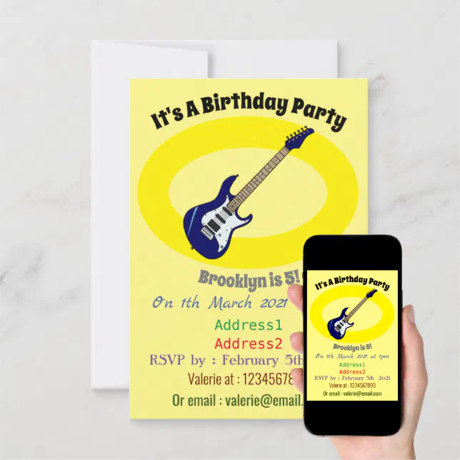 Electric Guitar Cartoon Illustration Invitation Zazzle