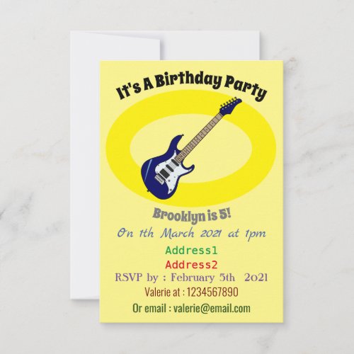 Electric guitar cartoon illustration invitation