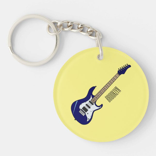 Electric guitar cartoon illustration keychain (Front)