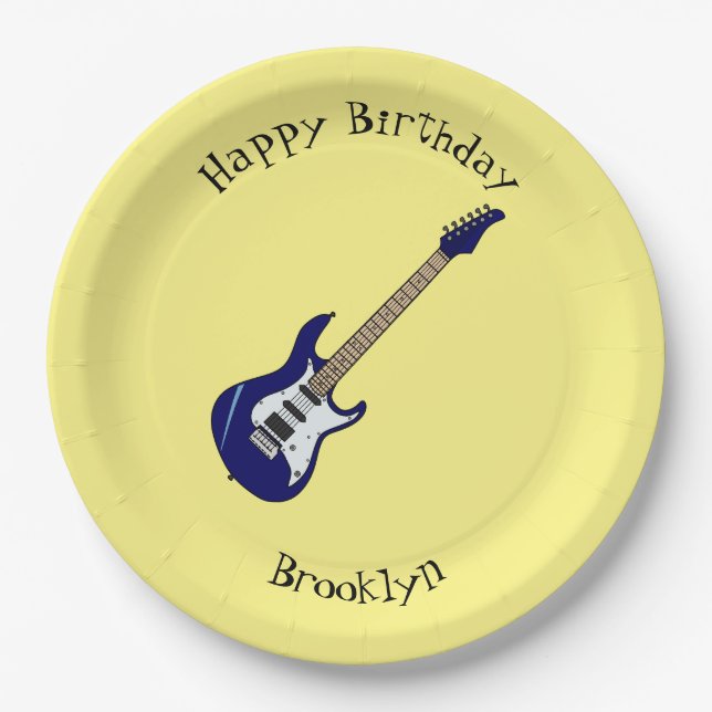 Electric guitar cartoon illustration paper plates (Front)