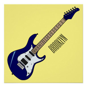 Electric guitar cartoon illustration poster