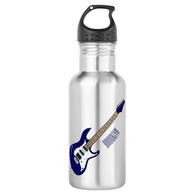 Electric guitar cartoon illustration stainless steel water bottle (Front)