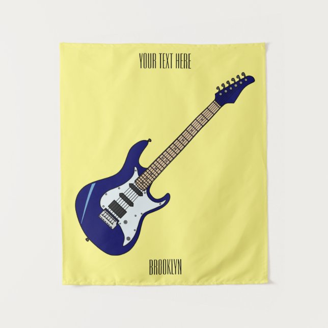 Electric guitar cartoon illustration tapestry (Front)