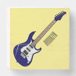 Electric guitar cartoon illustration wooden box sign