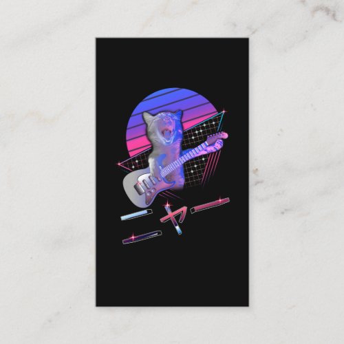 Electric Guitar Cat Vaporwave 80s 90s Music Lover Business Card