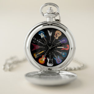Electric Guitar Circle Black Pocket Watch