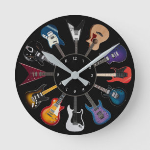 Electric Guitar Circle Black Round Clock