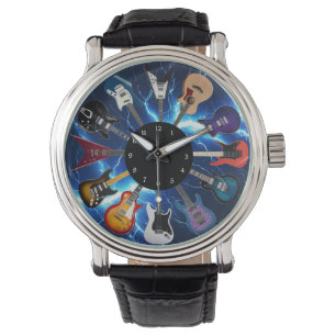 Electric Guitar Circle Blue Lightning Watch