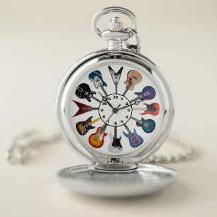 Electric Guitar Circle White Pocket Watch