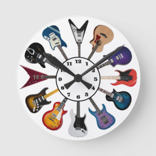 Electric Guitar Circle White Round Clock