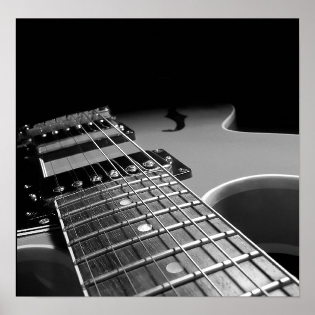 Electric Guitar Close Up - Gray B&W Poster (Front)