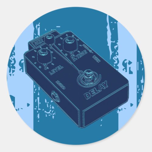 Electric Guitar Delay Pedal Black Blue Classic Round Sticker