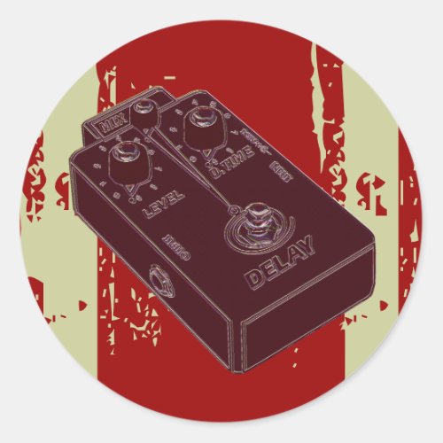 Electric Guitar Delay Pedal  Classic Round Sticker