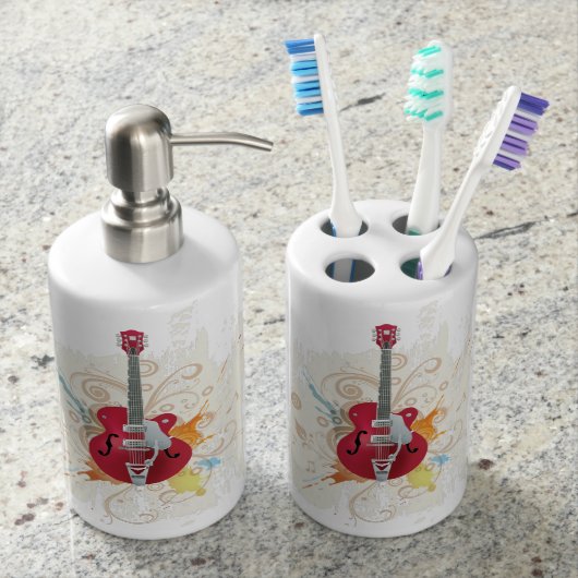 Electric Guitar Design Soap Dispenser & Toothbrush Holder (Front)
