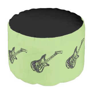 Electric Guitar Green Round Pouf