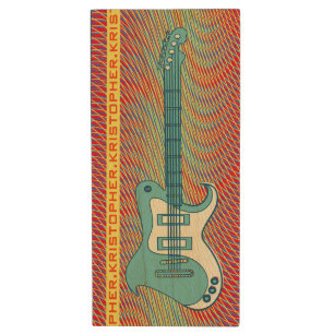 Electric Guitar Green vintage trippy retro Pop Art Wood Flash Drive