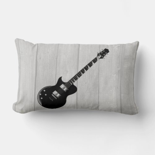 Electric Guitar Grey Wood Pop Art Lumbar Pillow