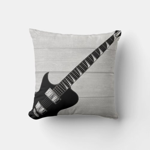 Electric Guitar Grey Wood Pop Art Throw Pillow