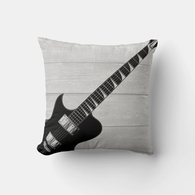 Electric Guitar Grey Wood Pop Art Throw Pillow (Front)
