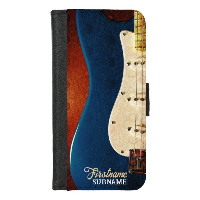 Electric Guitar Grunge Custom Name Text iPhone Wallet Case (Front)