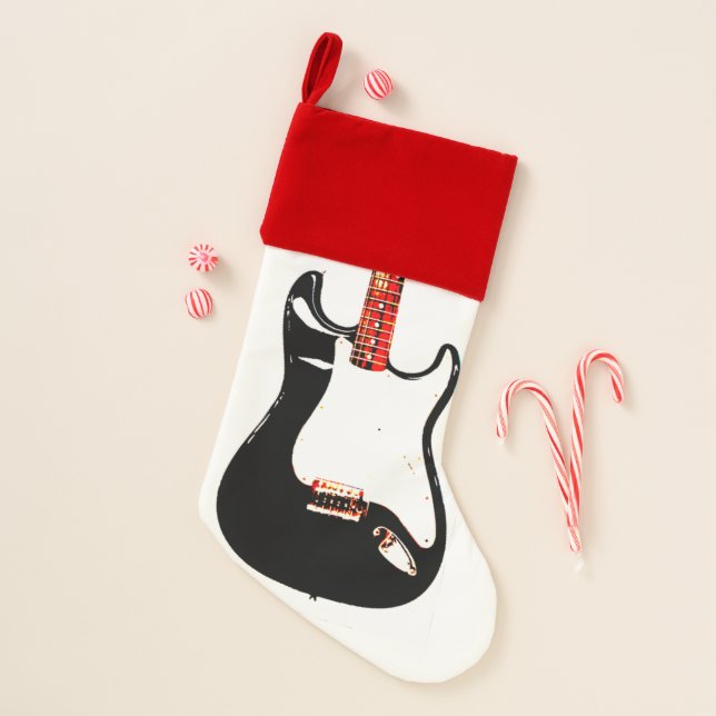 Electric Guitar in Black Christmas Stocking (Front)