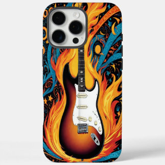 Electric guitar in vibrant flames iPhone 16 pro max case