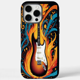 Electric guitar in vibrant flames iPhone 16 pro max case